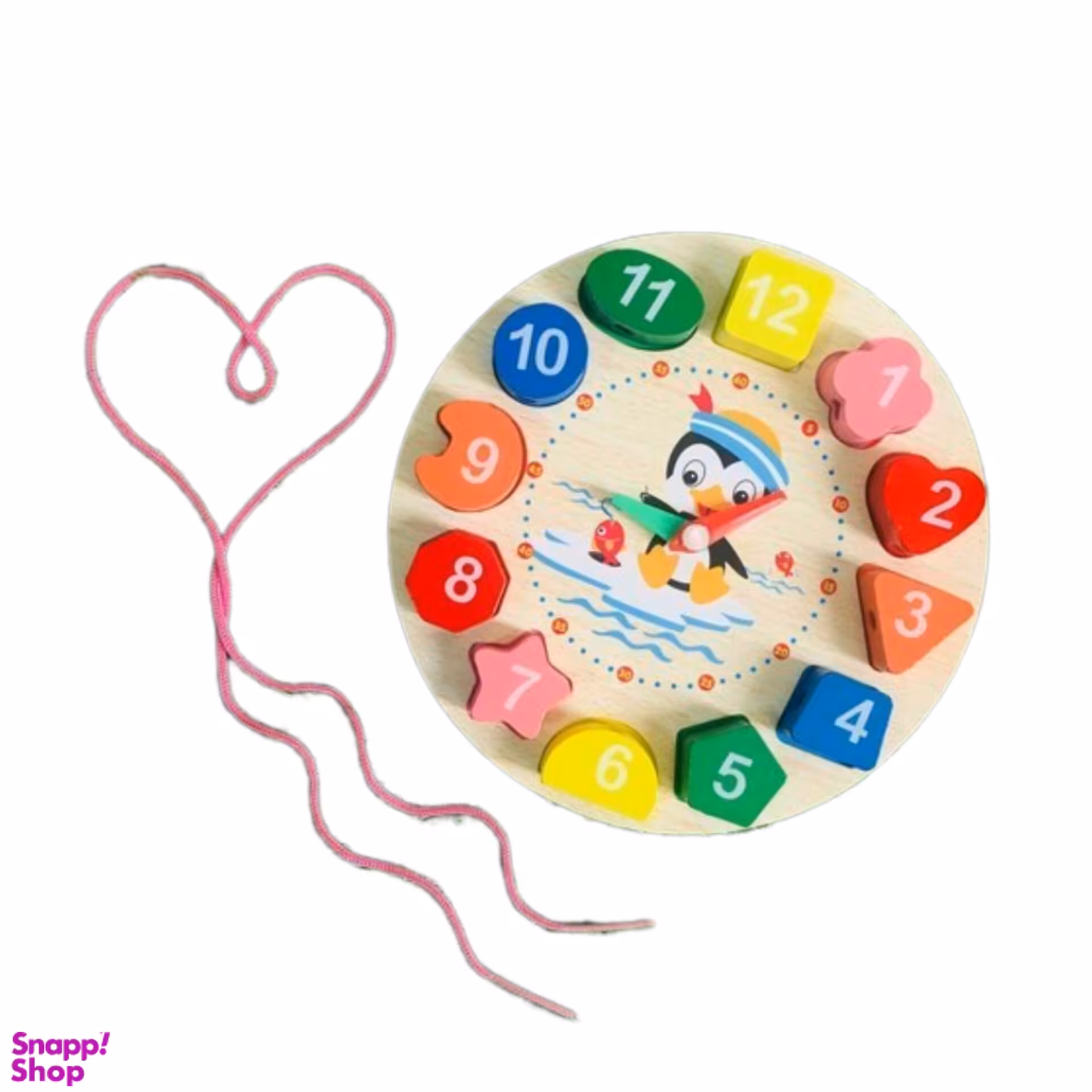 بازی آموزشی مدل ساعت چوبی و اشکال نخواره چوبی