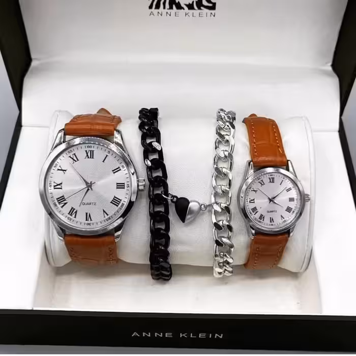 ست دستبند مگنتی و ساعت زنانه مردانه کوارتز ضد حساسیت رنگ ثابت ست باکیفیت