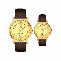 ست ساعت مچی عقربه ای زنانه و مردانه ام جی ام مدل 1021 رنگ طلایی صفحه زرد