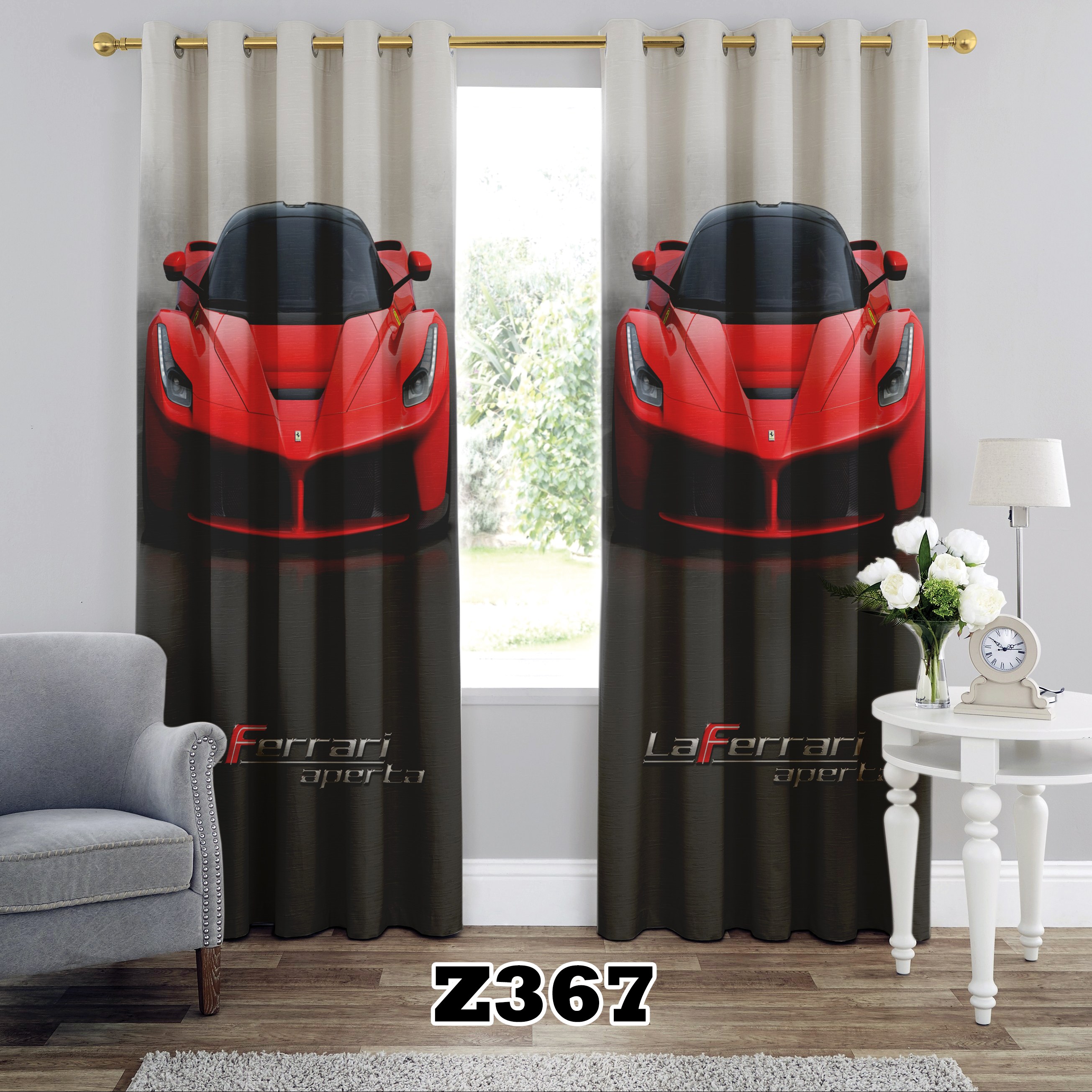 پرده چاپی طرح فراری(FERRARI) کد Z367 تک قواره ارتفاع 300 عرض 140 سانت