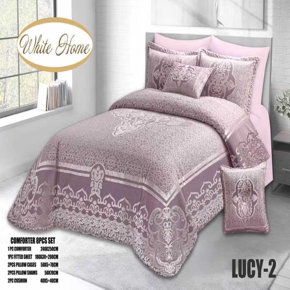 روتختی مخمل شانل white homeمدل Lucy دونفره 8 تکه رنگ صورتی روشن 