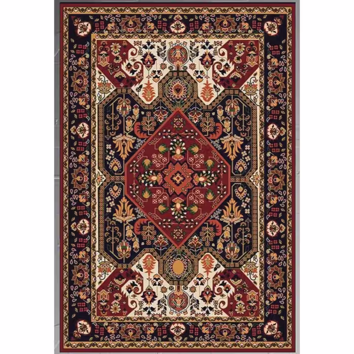 فرشینه 4متری طرح قرمز پارچه مخمل هازان ترک 150 در 225  پشت فرشینه چرم مصنوعی استپ دار