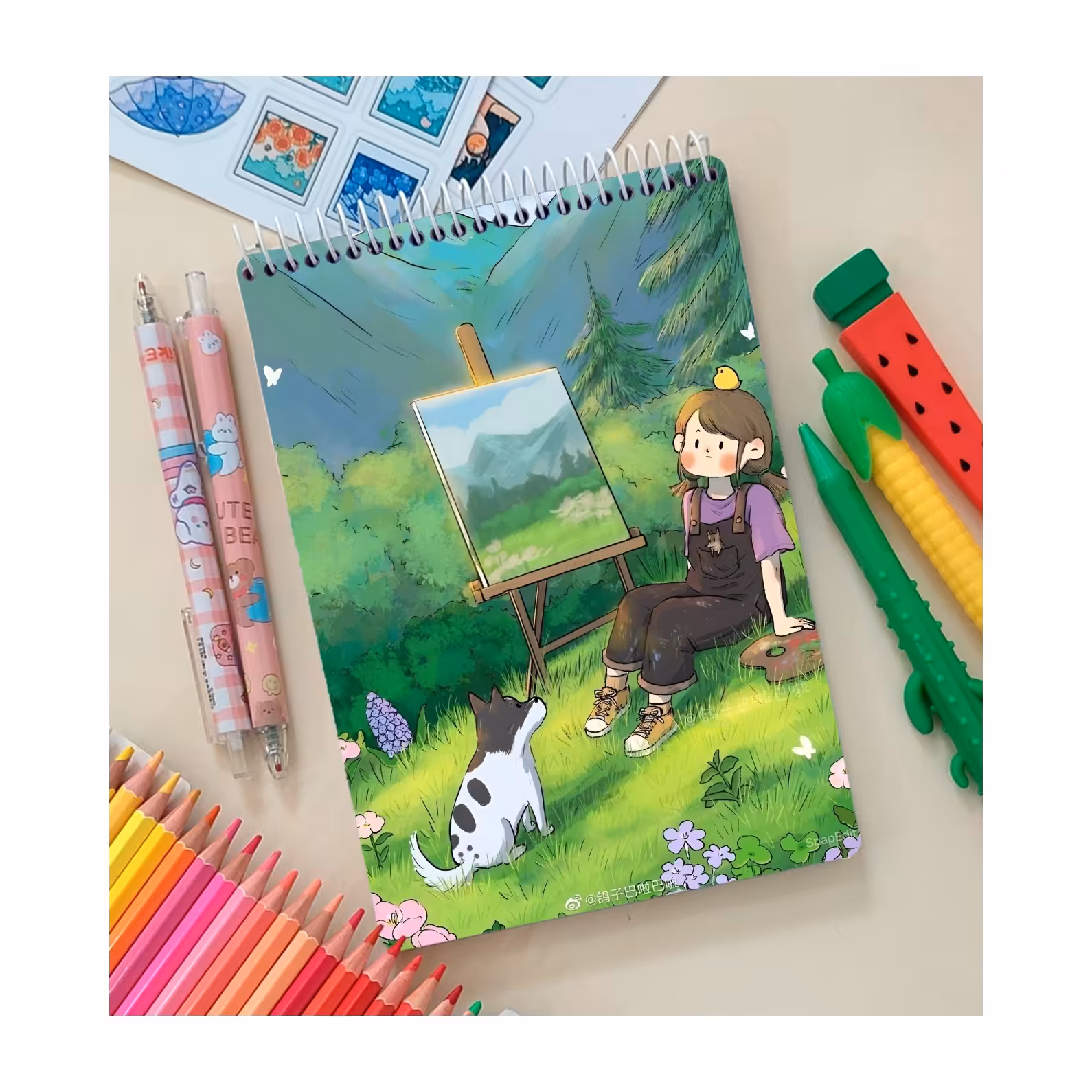 دفتر نقاشی و طراحی  با  کاغذ کرافت طرح دخترانه 4 ملزومات بولت ژورنال و اسکریپ بوک