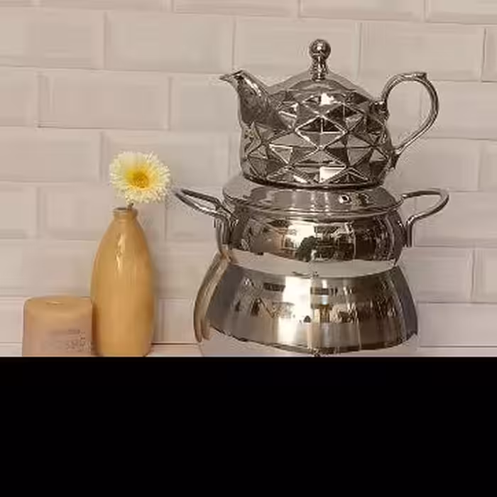 کتری قوری سماوراستیل شیردارکف چدن قوری چینی شکس برنداف آرمدل 1010سایه دسته استیل