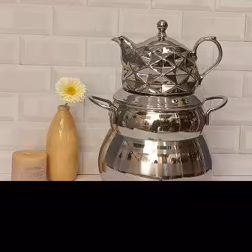 کتری قوری سماوراستیل شیردارکف چدن قوری چینی شکس برنداف آرمدل 1010سایه دسته استیل