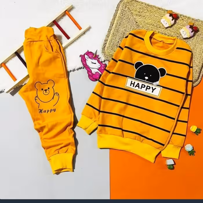 ست پاییزه بچگانه اسپرت دخترانه و پسرانه سایز40تا55 جنس پنبه لاکرا باکیفیت بالا طرح تدی خوشحال