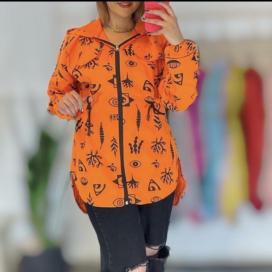 مانتو زیپی بهاره کمر گت و کلاه دار از سایز 38 تا 46