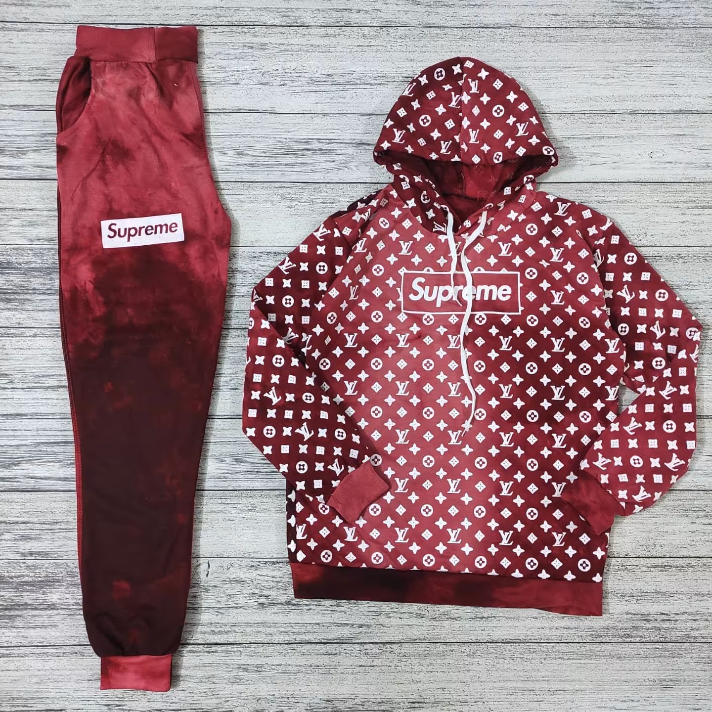 ست بلوزوشلوار طرح ال وی رنگ زرشکی