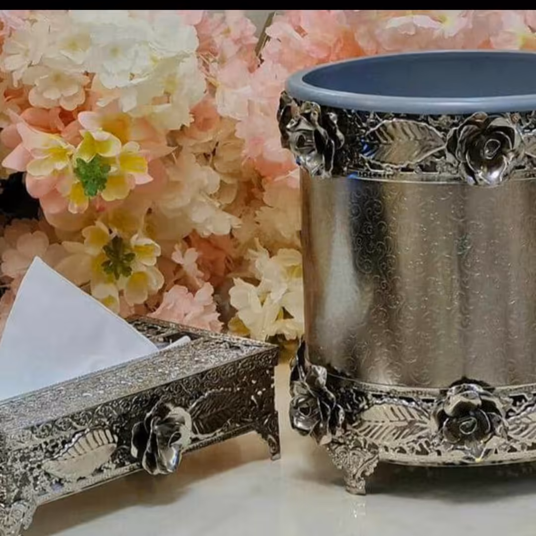 سطل و دستمال گلبرگ نقره ای 