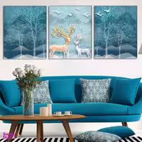 تابلو شاسی بکلیت طرح نقاشی درخت و گوزن مدل SH-370 مجموعه 3 عددی