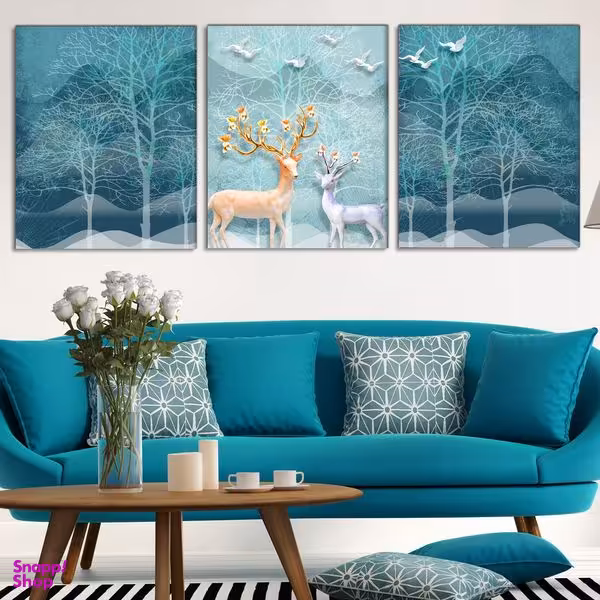 تابلو شاسی بکلیت طرح نقاشی درخت و گوزن مدل SH-370 مجموعه 3 عددی