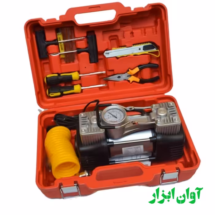کمپرسور باد فندکی توربو TORBO دو سیلندر به همراه کیف و سایر متعلقات 