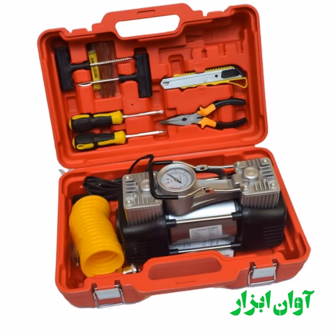 کمپرسور باد فندکی توربو TORBO دو سیلندر به همراه کیف و سایر متعلقات 