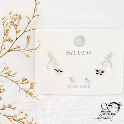 پک گوشواره 3تایی نقره طرح سنجاقک کد 13699