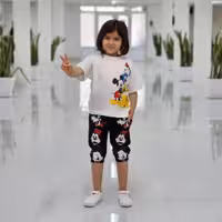 تیشرت شلوارک اسپورت دخترانه وپسرانه طرح میکی گوفی مناسب سایز45تا60 ارسال رایگان