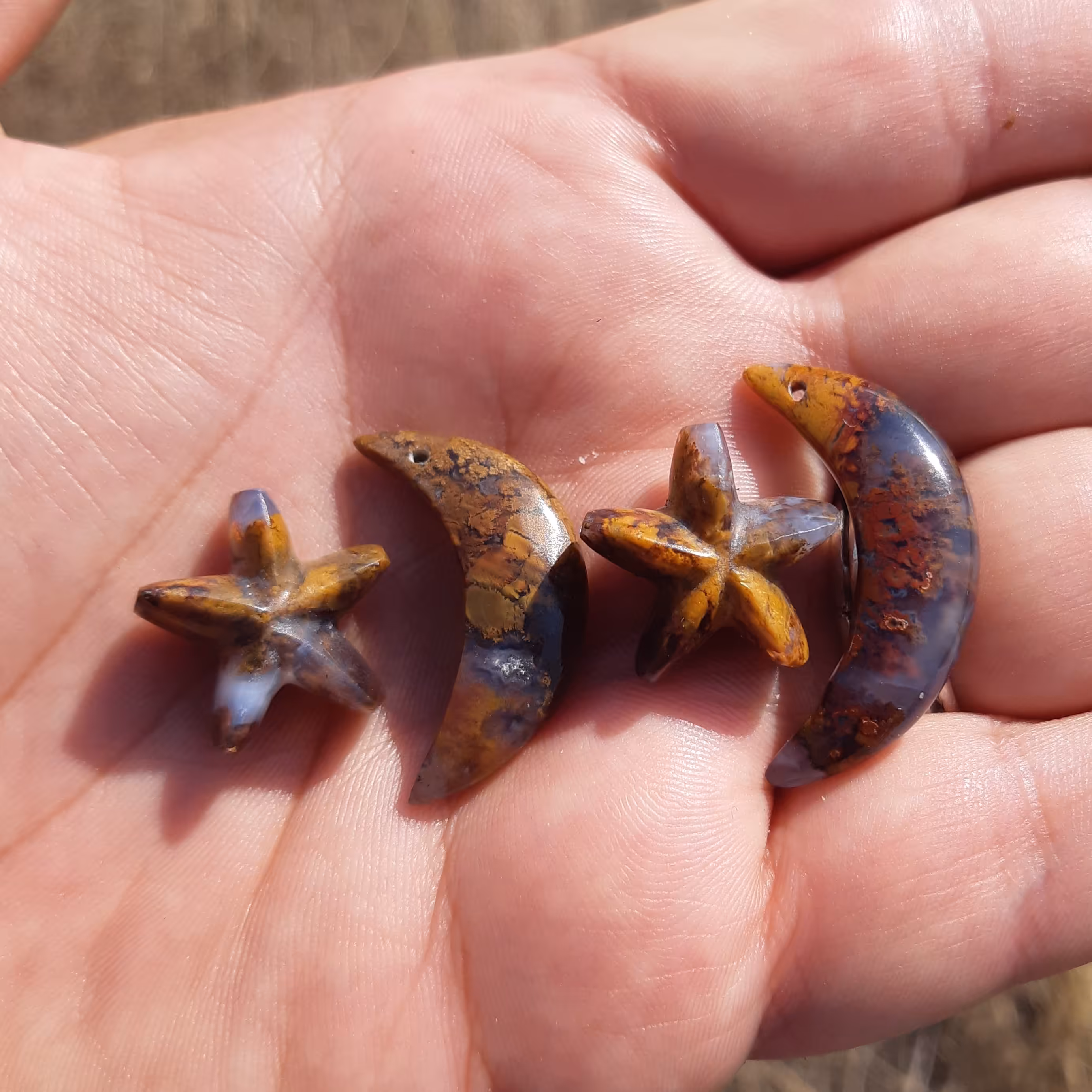 عقیق خزه ای تراش فانتزی ماه و ستاره