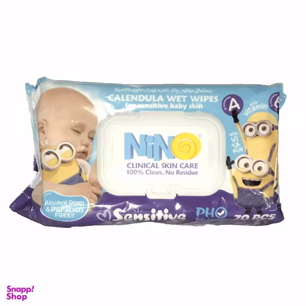 دستمال مرطوب نینو (Nino) مدل Calendula مناسب پوست حساس بسته 70 عددی