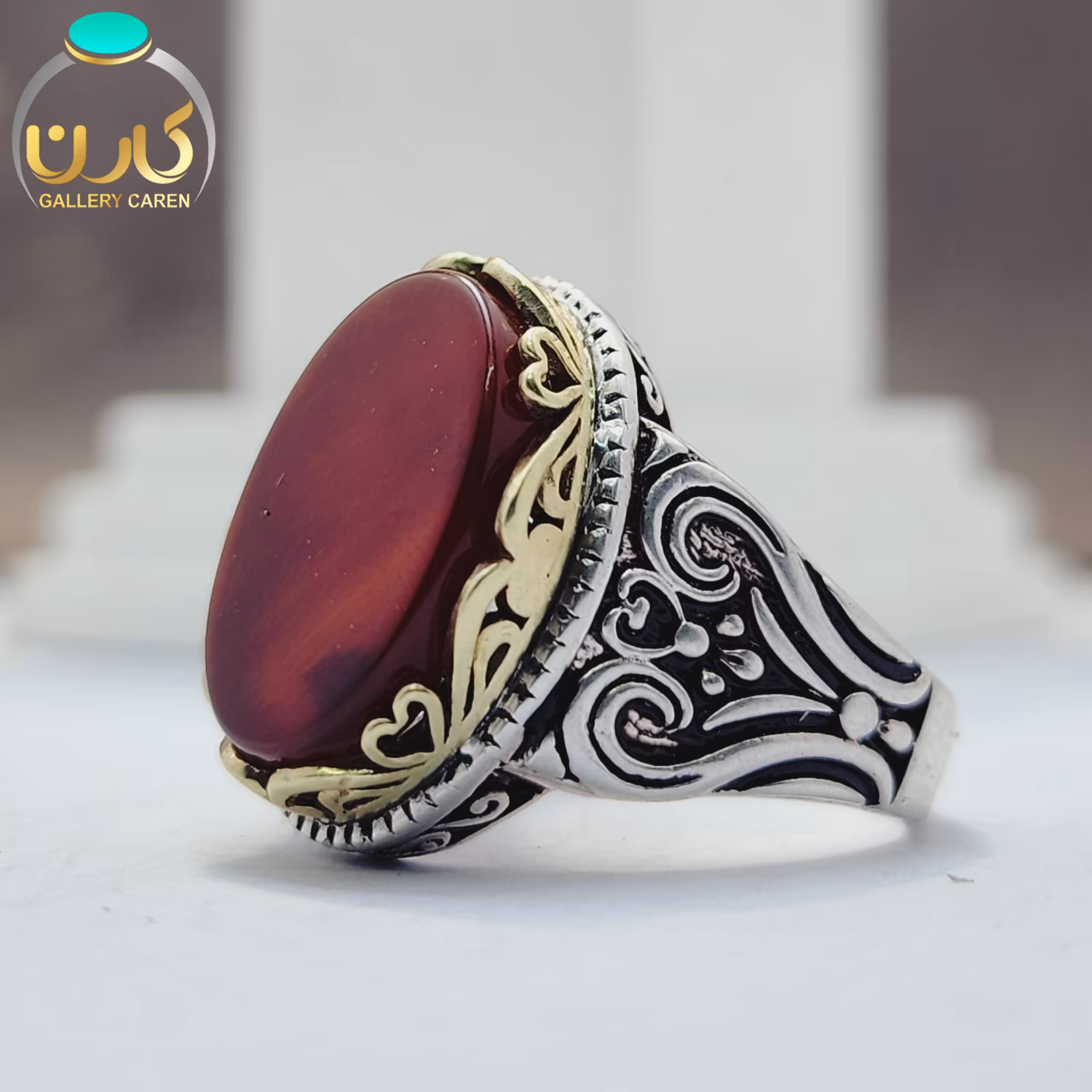 نگین عقیق قرمز اصل و معدنی با رکاب نقره زیبا مردانه 