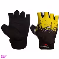 دستکش نیمه انگشتی دوچرخه سواری پددار مینگل اسپرت طرح ماراتون رنگ مشکی زرد