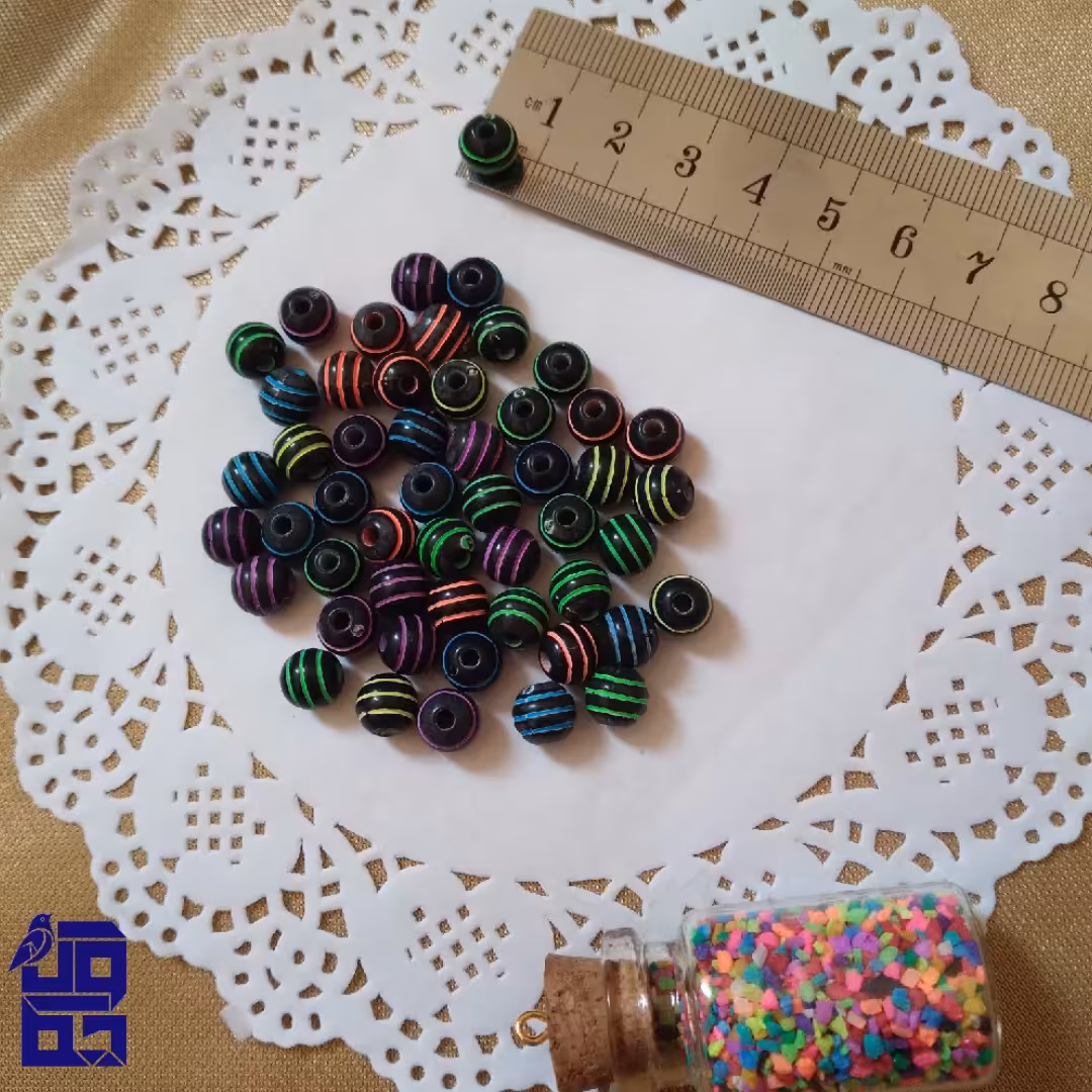 مهره پلاستیکی سایز 8 خط دار رنگی پک 17 عددی