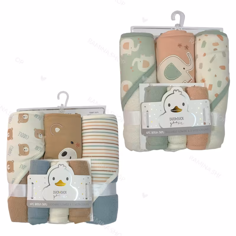 ست حوله نوزادی شش تکه طرح حیوانات Duck Duck Goose