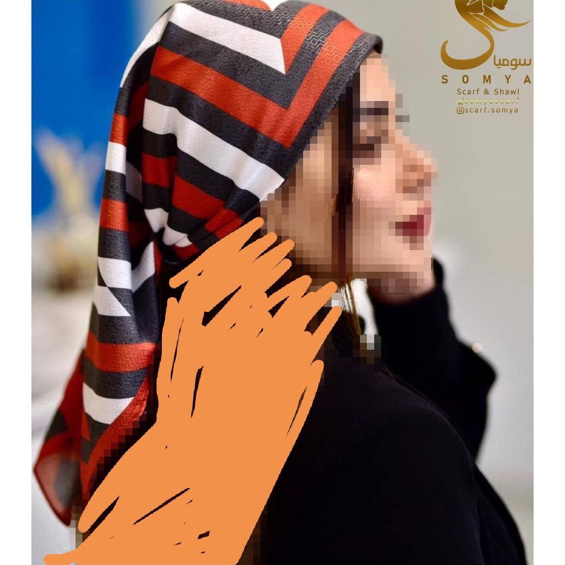 مینی اسکارف نخی. روسری قواره کوچیک. قرمز مشکی. روسری مشکی