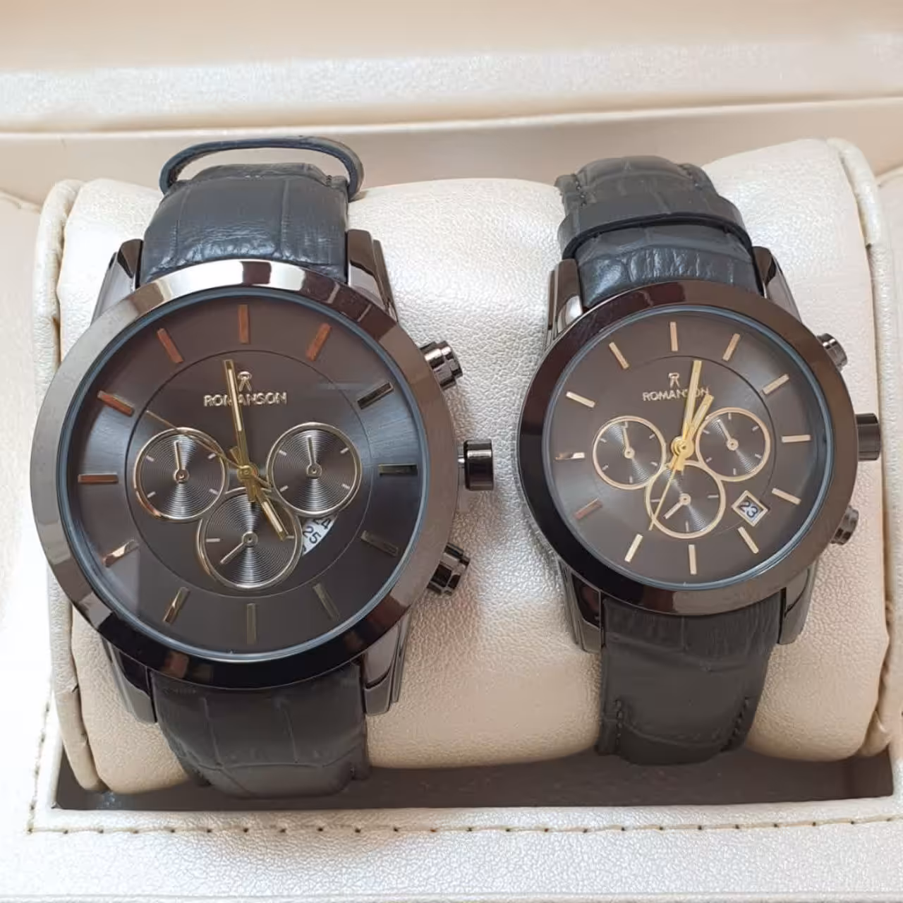 ساعت ست مردانه و زنانه رومانسون بند چرم+موتور ژاپن+ ثبات رنگ بالا+romanson