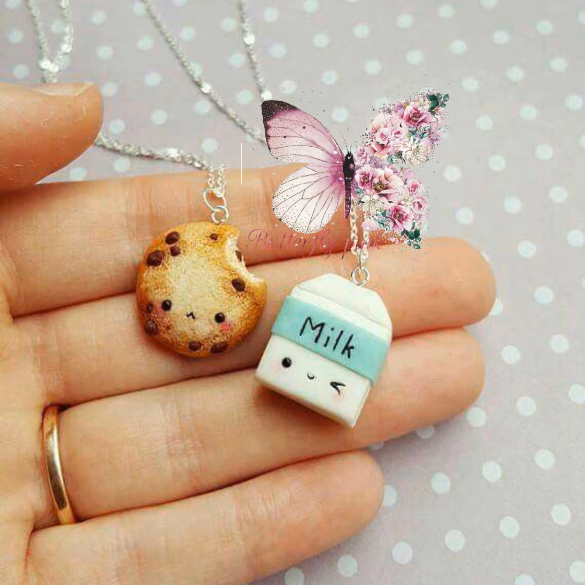 گردنبند ست دوستی کوکی و میلک،ست دوستی دونفره،کاپل،ست دوستی کوکی و شیر 