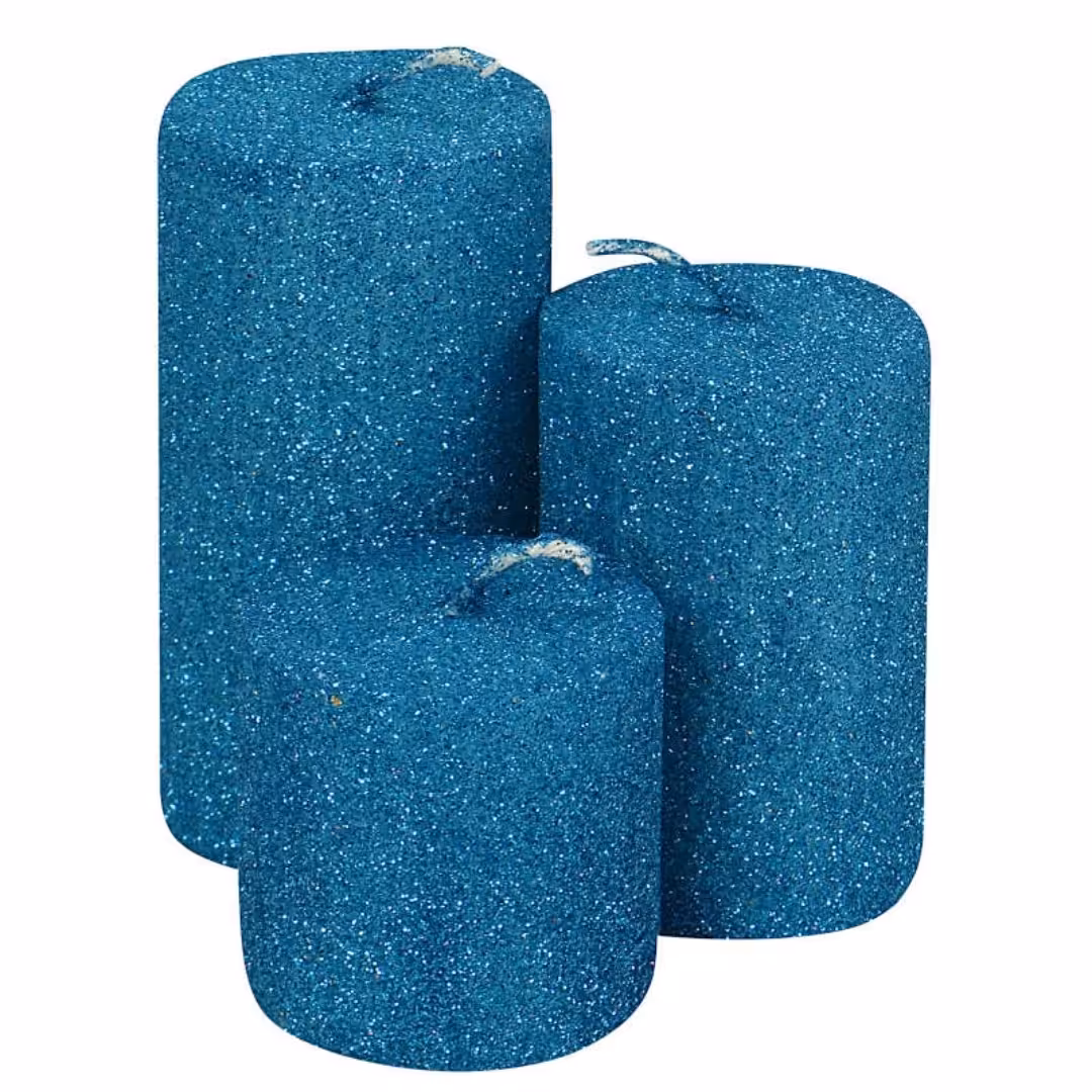 شمع استوانه اکلیلی آبی مجموعه سه عددی پارافین بدون بو کد 252