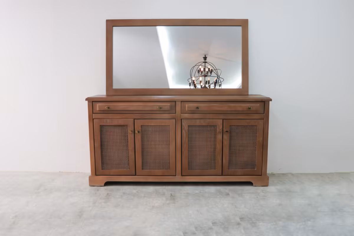 میز کنسول چوبی حصیری سفارشی مدل راشل کد2