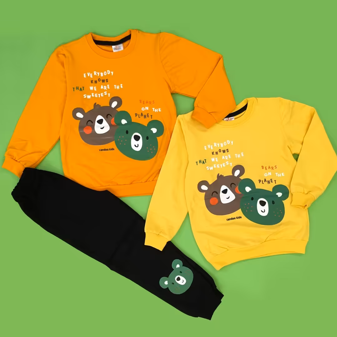 ست بلوز و شلوار پسرانه  اسلش پسرانه سایز 50و55 طرح دو خرس