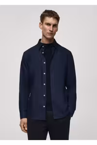 پیراهن / بلوز دکمه دار آبی مردانه پنبه ای معمولی مناسب آکسفورد MANGO Man