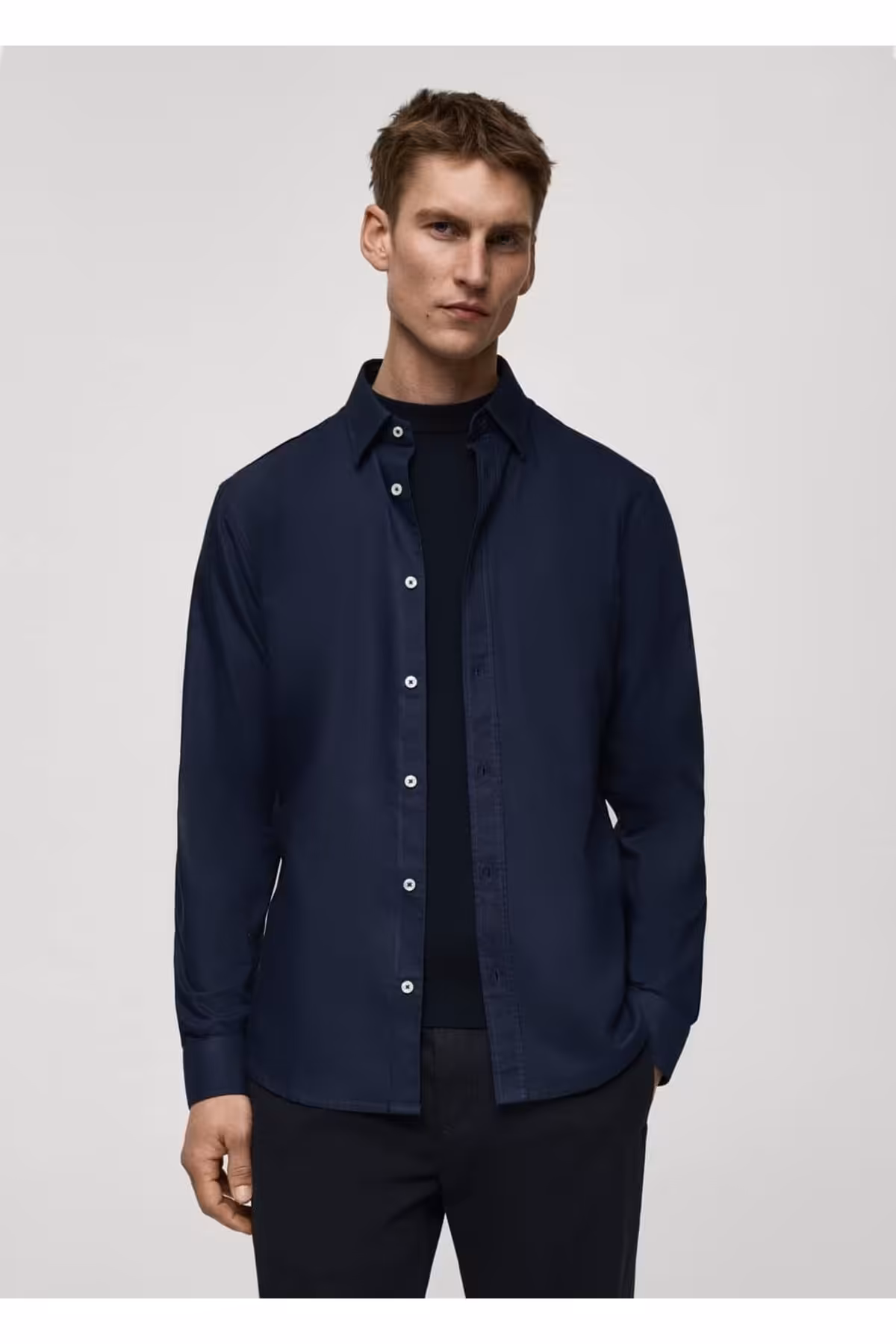 پیراهن / بلوز دکمه دار آبی مردانه پنبه ای معمولی مناسب آکسفورد MANGO Man