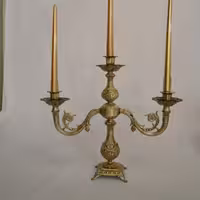 شمعدانی 2 شاخه 3 شمعی کوتاه برنجی