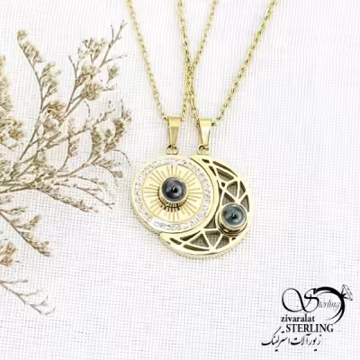 گردنبند ست استیل ماه و خورشید نگین تلسکوپی کد 14480