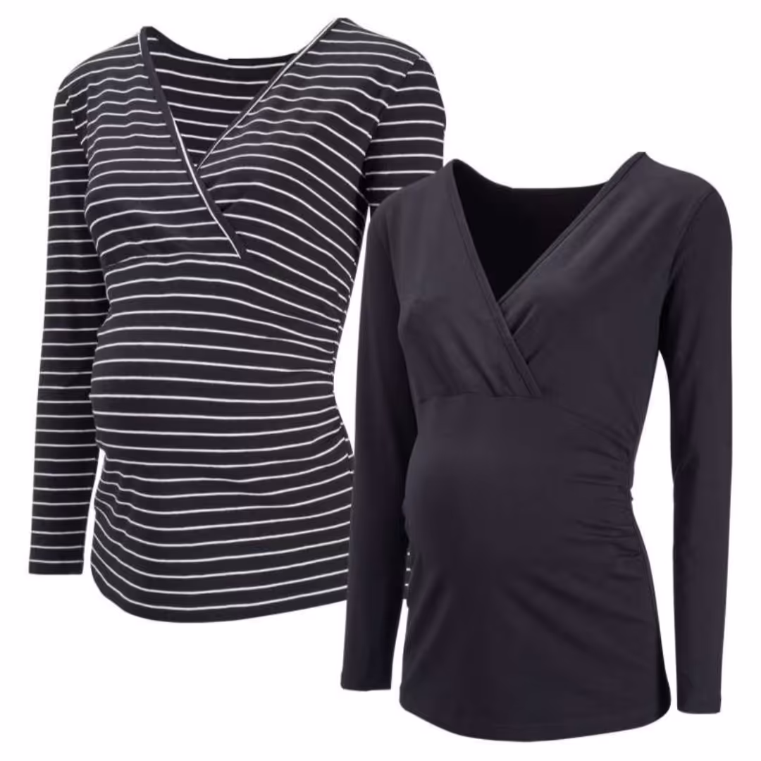 بلوز نخی آستین بلند بارداری پک دو عددی