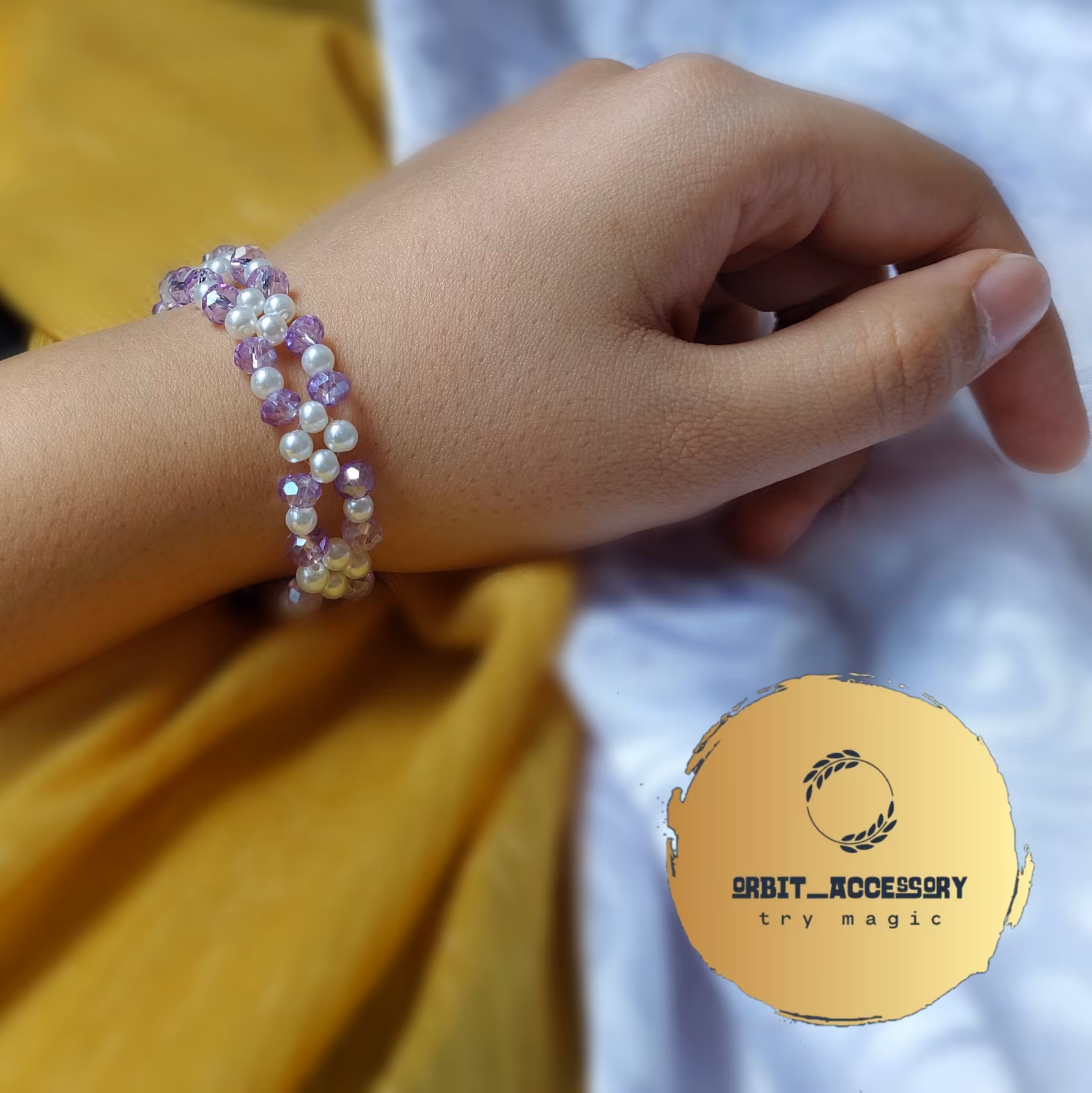 دستبند مرواریدی ، کریستالی طرح شکوفه