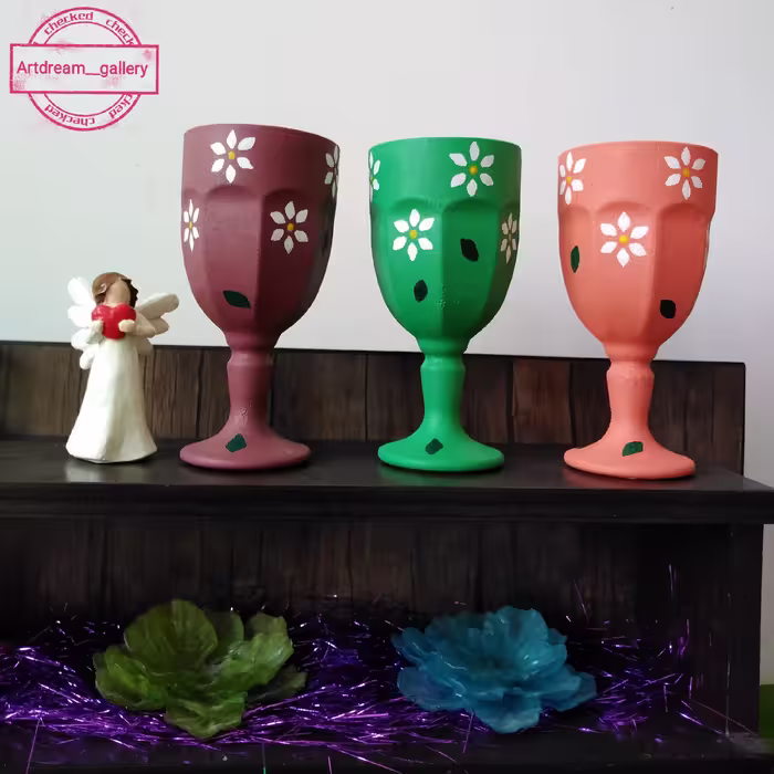 جام شیشه ای طرح گل بابونه مجموعه 3 عددی