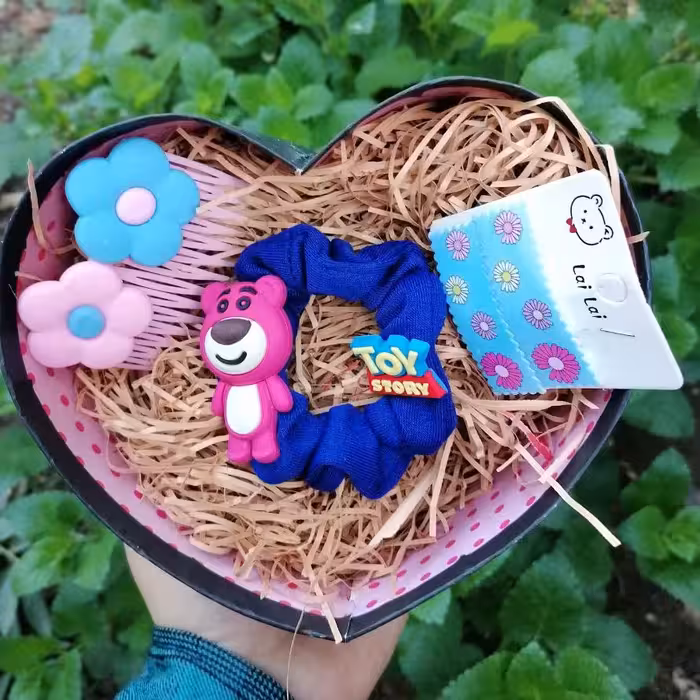 باکس کادو اکسسوری مو  با تِم آبی زیباو جذاب  مخصوص هدیه روز دختر