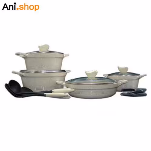 سرویس قابلمه 11پارچه کرم گرانیتی کلاسیک مدل UN-7875 کد 247