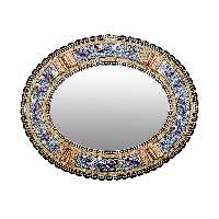 قاب آینه افقی بیضی لبه دالبری خاتم کاری( مدل گل و مرغ برجسته آبی)(گارانتی 120 ماهه)
