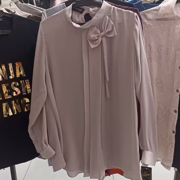 شومیز کرپ حریر پاپیونی دو رنگ بادمجانی و طوسی