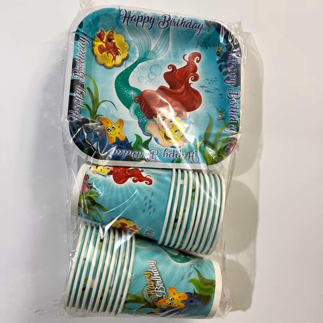 بشقاب و لیوان کاغذی تولدی  طرح پری دریایی   40عددی