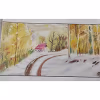 سفارش نقاشی مداد رنگی و پاستل گچی منظره برفی  سایز A4(بدون قاب)