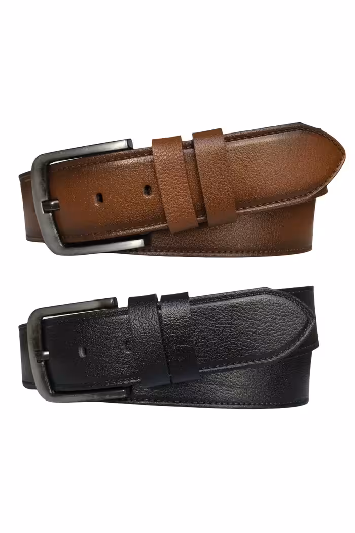 کمربند مشکی مردانه و زنانه ست چرم اصل 2 تایی جین یک تکه 4.5 سانتی متری اسپرت برنزه GoDeri