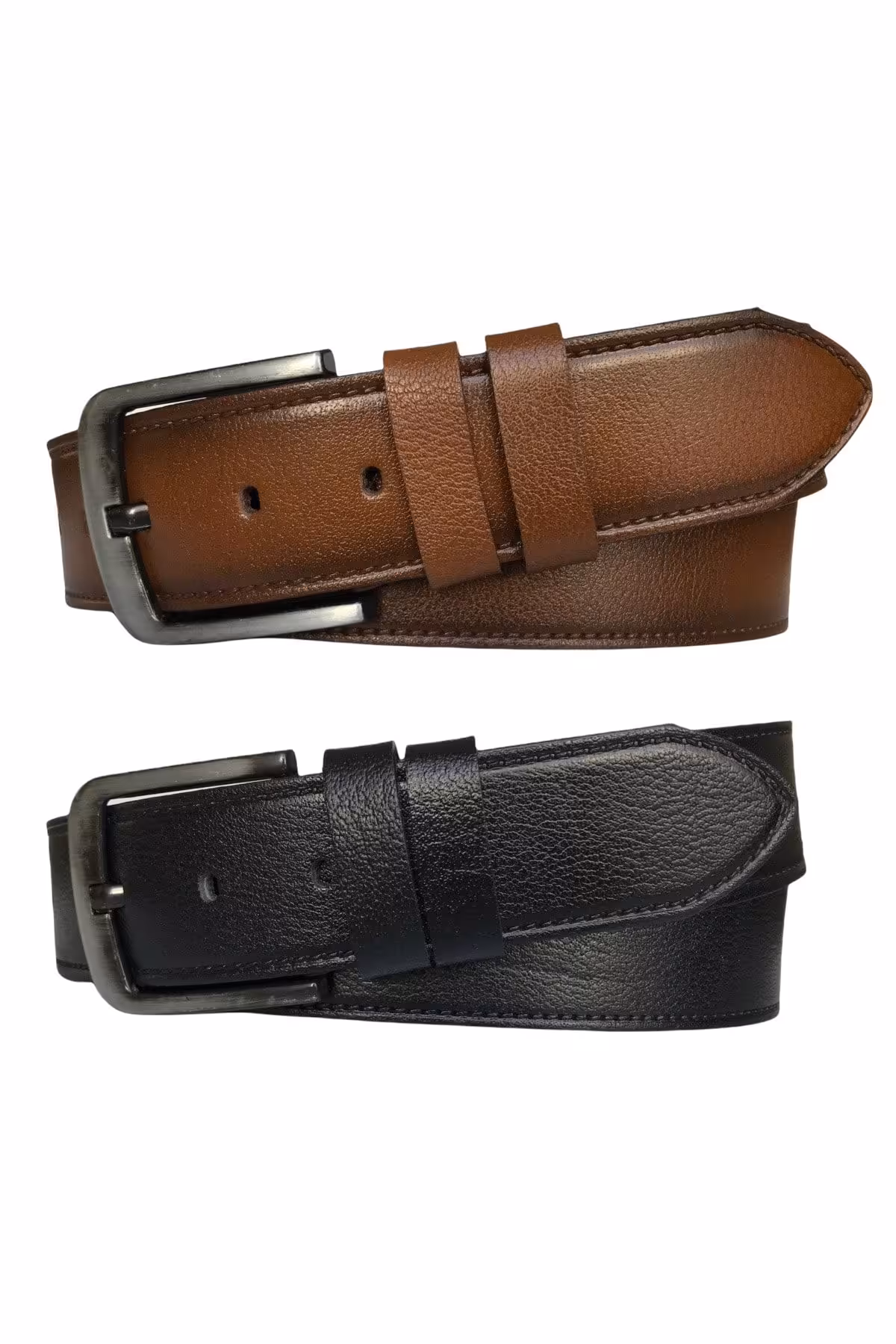 کمربند مشکی مردانه و زنانه ست چرم اصل 2 تایی جین یک تکه 4.5 سانتی متری اسپرت برنزه GoDeri