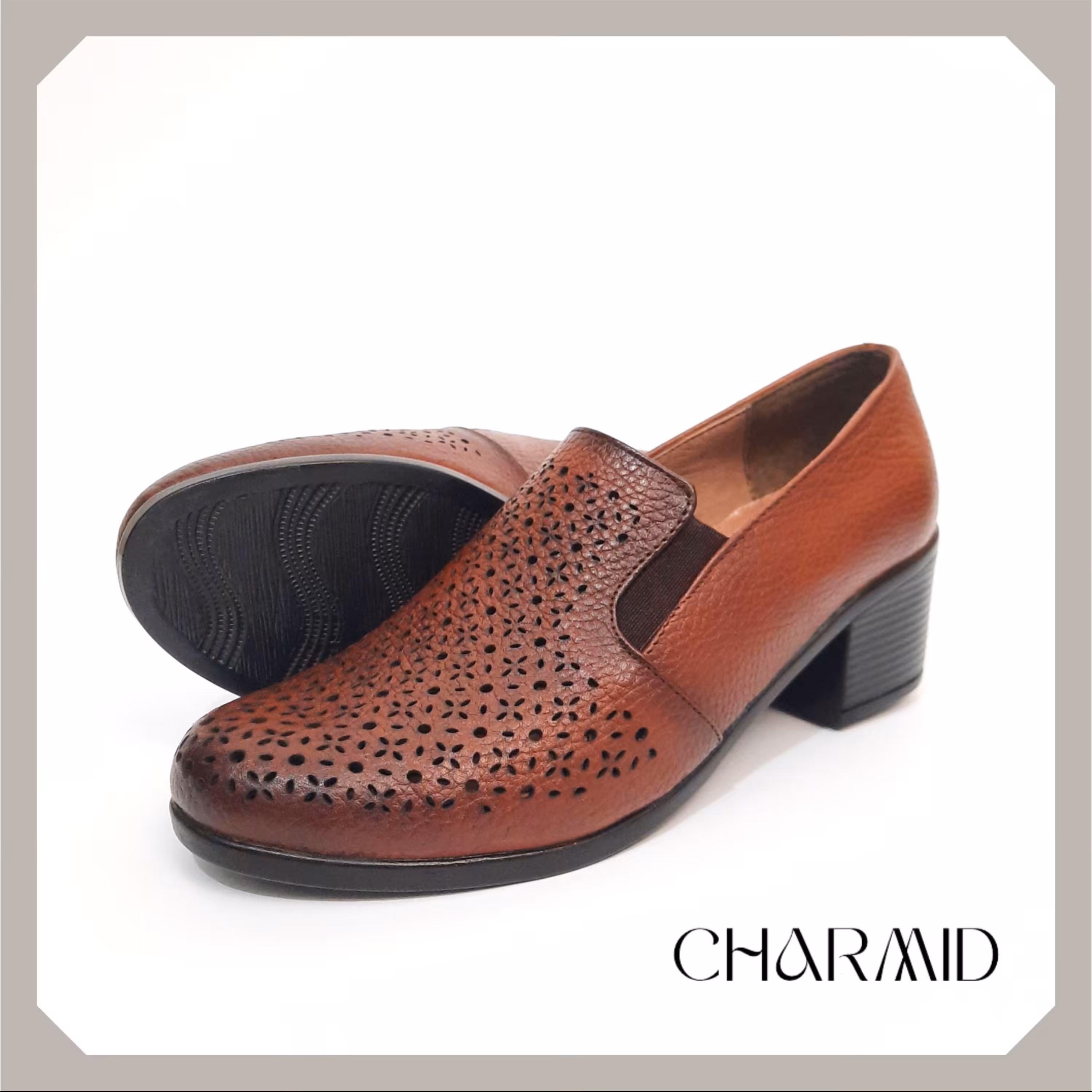 کفش زنانه چرم طبیعی مدل مرجان عسلی