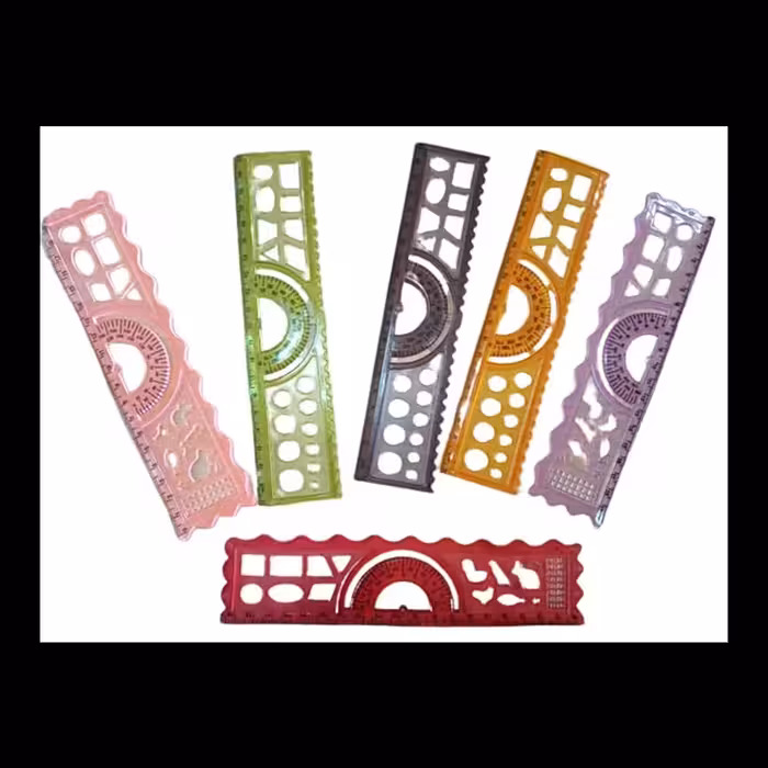 خط کش ژله ای شابلون نقاله دار 20 سانت بسته ی 18 عددی