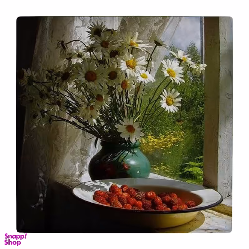 زیر لیوانی  طرح گلدان سفالی و ظرف میوه پشت پنجره کد 4824150_3692