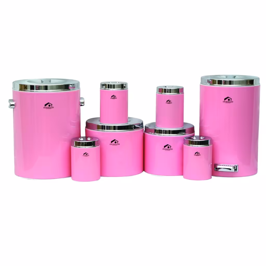 سرویس 8 پارچه آشپزخانه اورمزد درب کروم رنگ صورتی پاستیلی